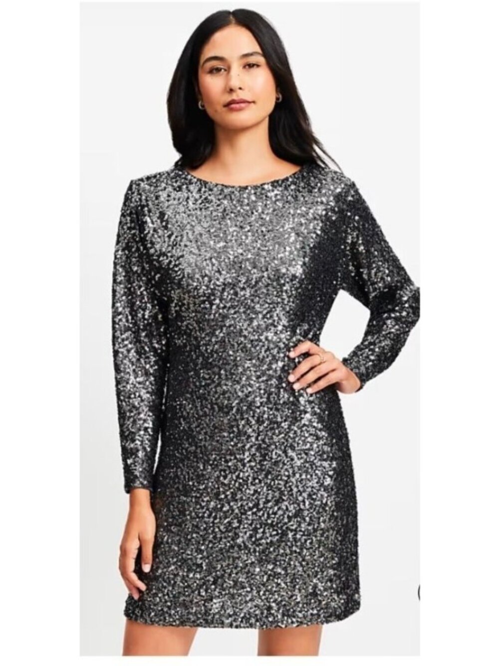 NWT Loft Sequin Boatneck Mini Shift Dress 10 Gunmetal Sequined Lined Rush Dress